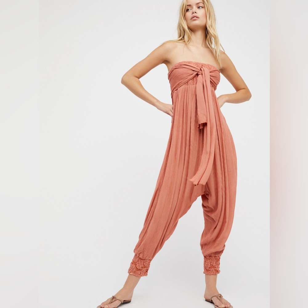 Free People “Just Like This” peach viscose convertible jumpsuit
